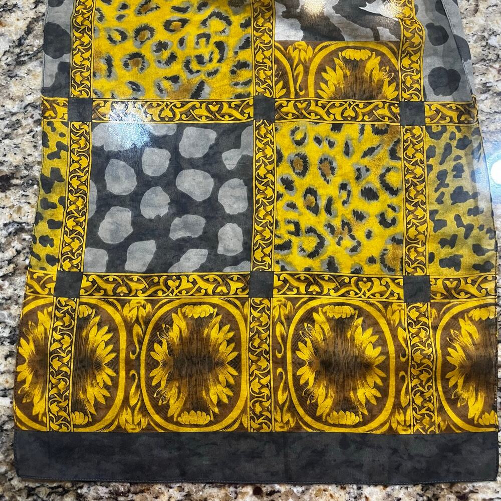 Vintage Animal Print Scarf 62x15 Gold Black Leopard Patchwork‎ Oblong Retro